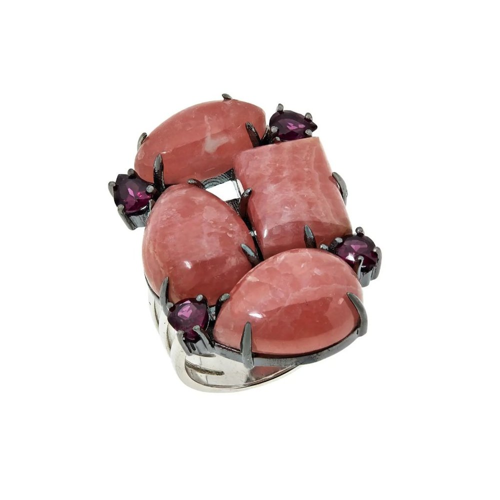 Rarities Rhodium-Plated Sterling Silver Rhodochrosite & Rhodolite Ring
